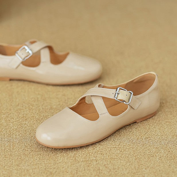 Women's Cross-Strap Leather Flats