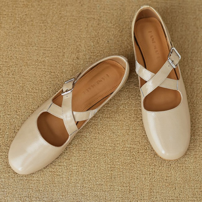 Women's Cross-Strap Leather Flats