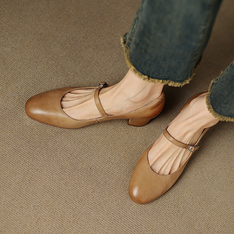 Women's Leather Block Heels
