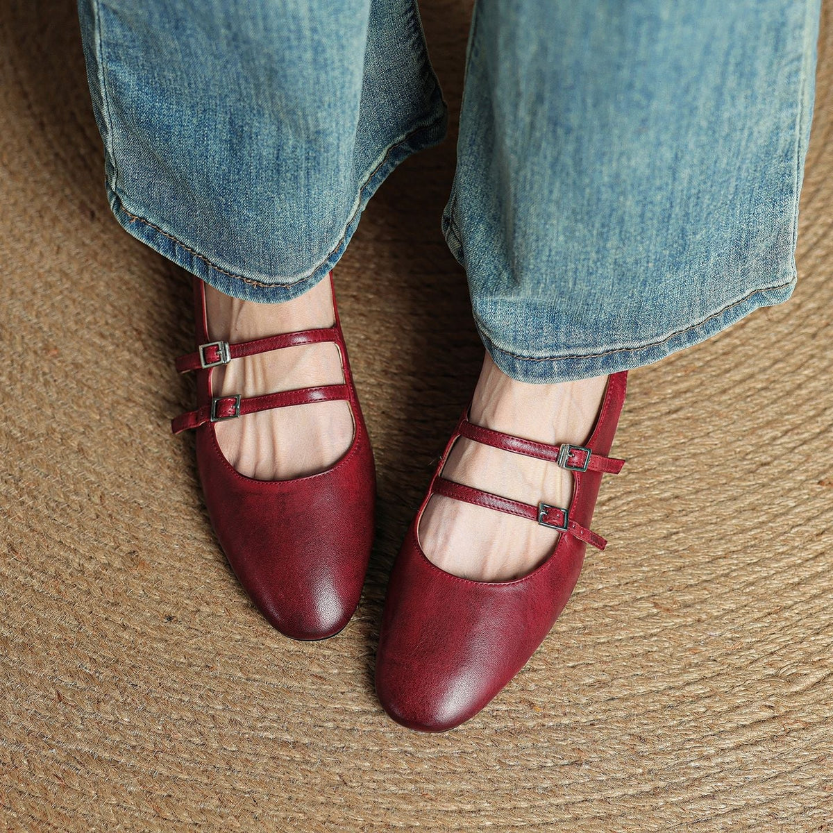 Women's Leather Slingback Mary Jane Flats