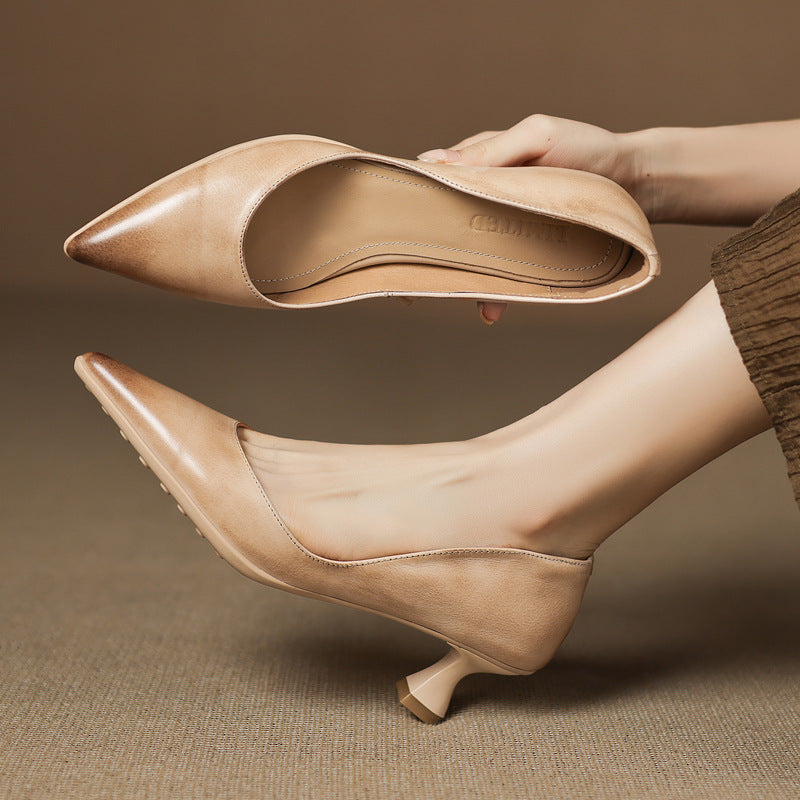 Women's Leather Kitten Heels
