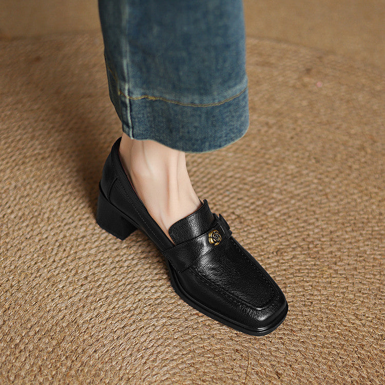 Women's Square-Toe Leather Loafer Pumps