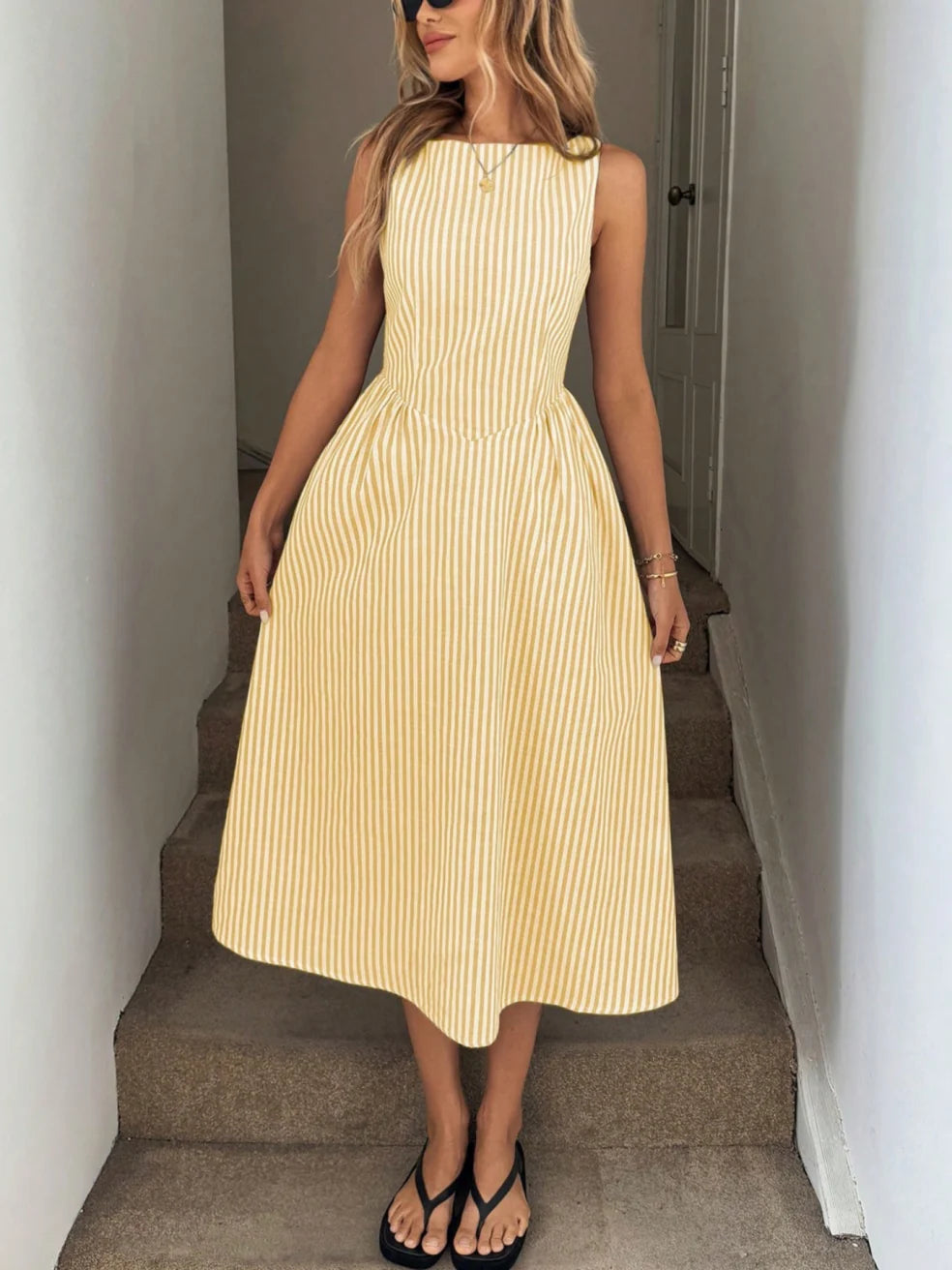 Linette™ | Striped Fit-and-Flare Midi Dress