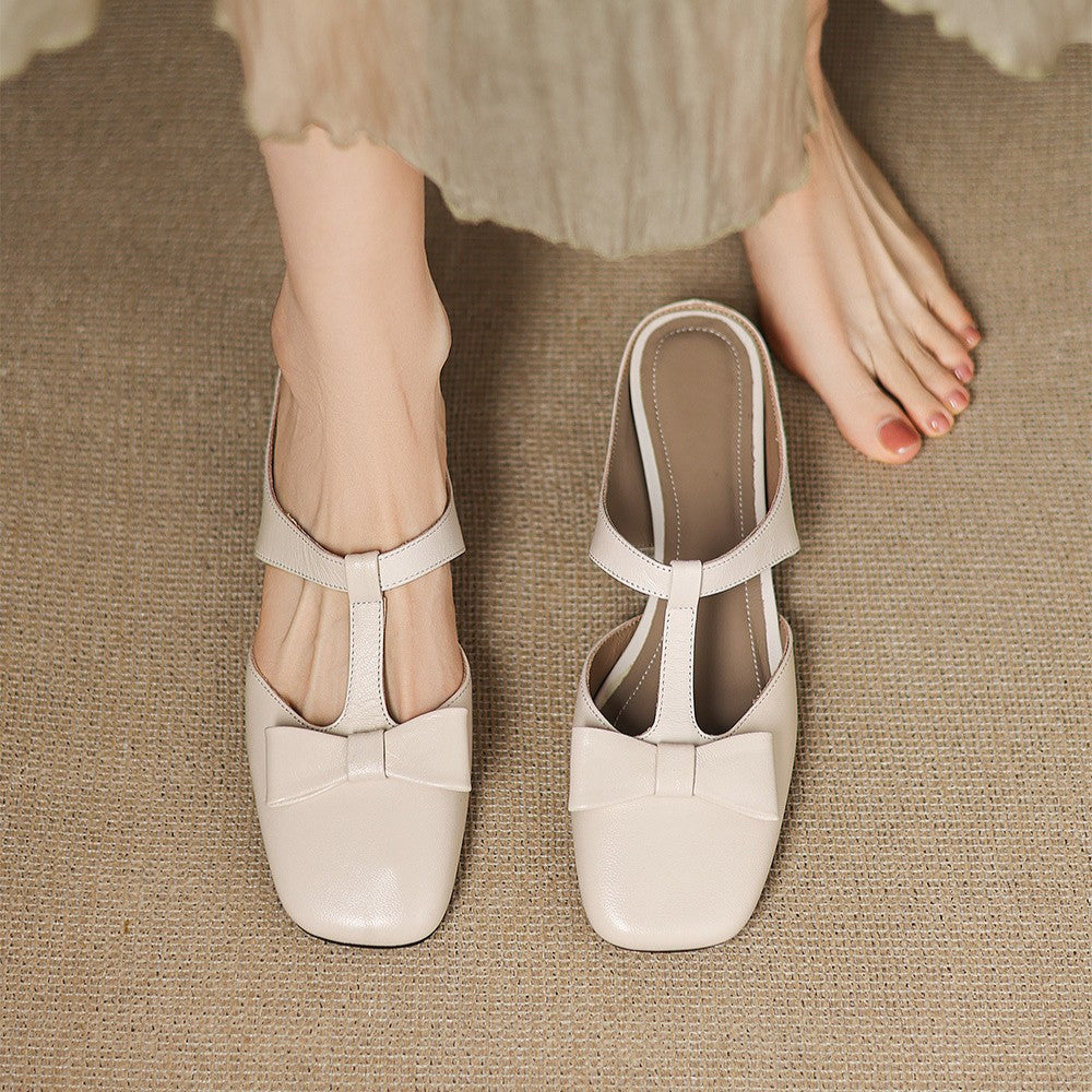 Women's Bow Lambskin Leather Mules