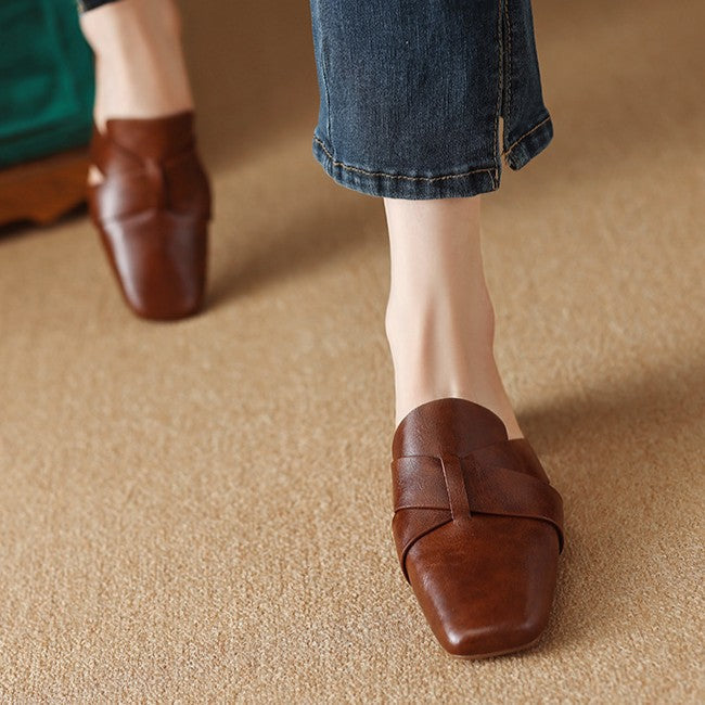Women's Square Toe Leather Mules