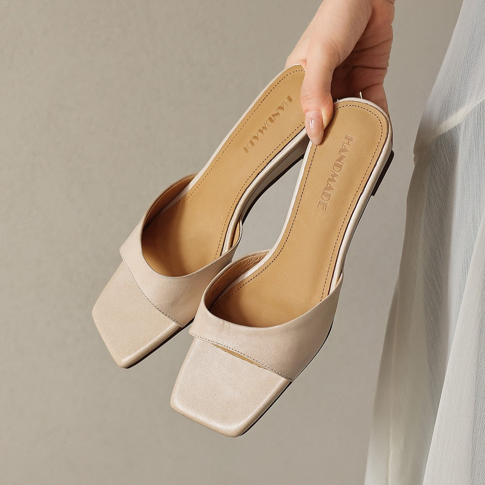 Women's Square-Toe Leather Wedge Mules