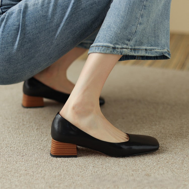 Women's Square Leather Pumps