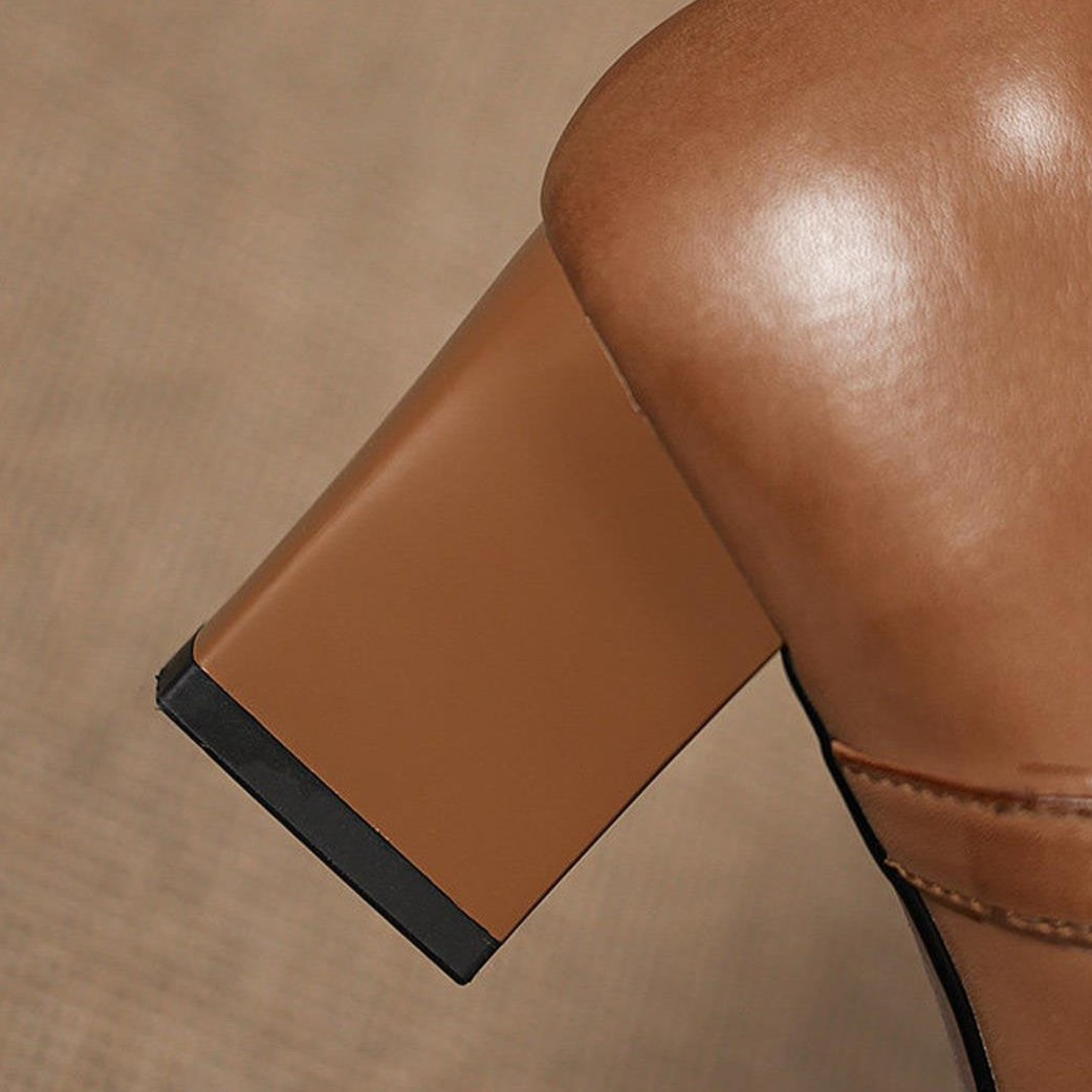 Women's Square-Toe Leather Mary-Jane Heels