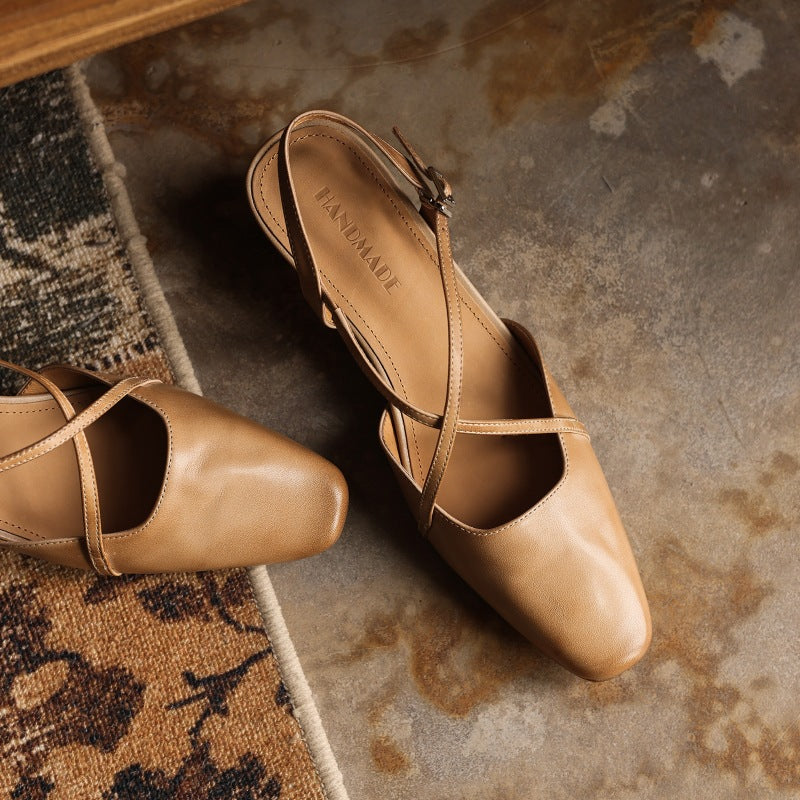 Women's Cross-Strap Leather Slingback Heels