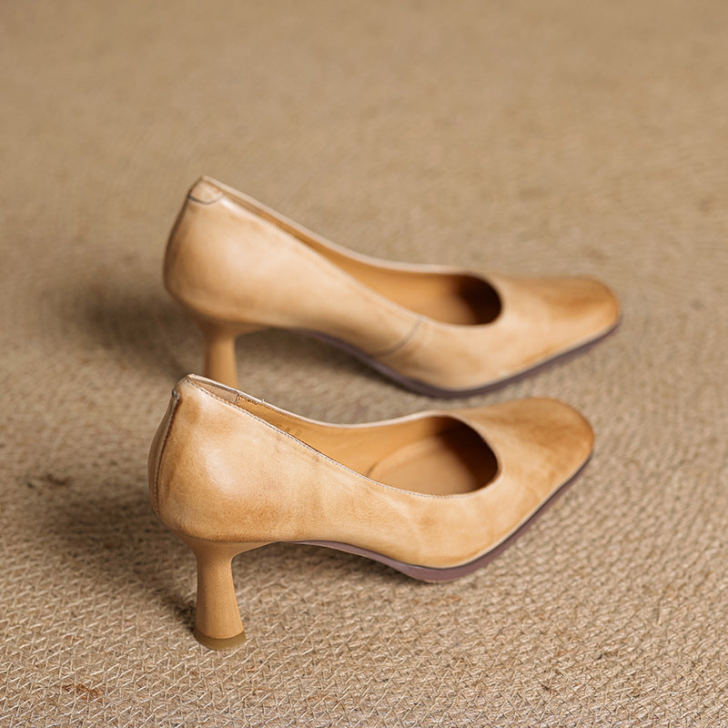 Women's Square Leather Pumps
