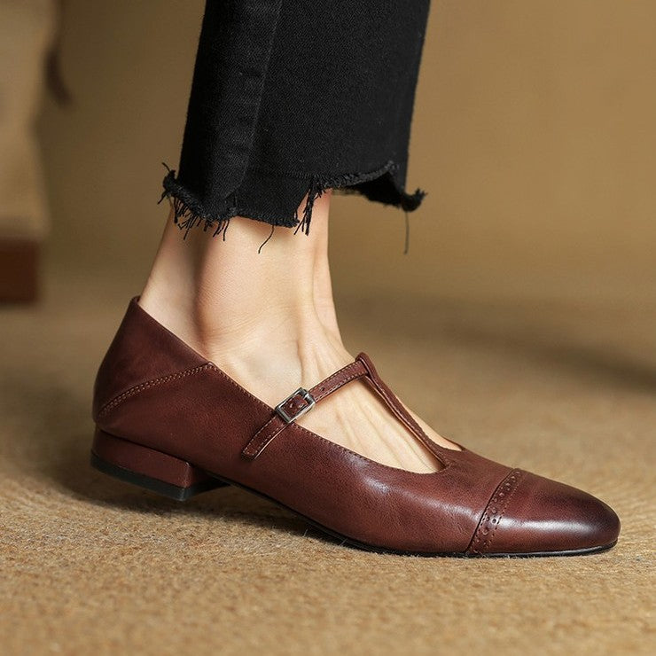 Women's T-Strap Leather Mary Janes