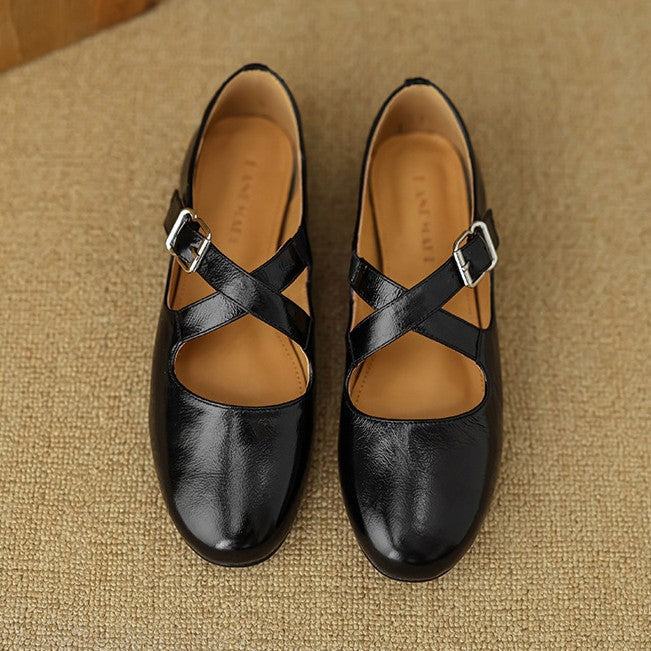 Women's Cross-Strap Leather Flats