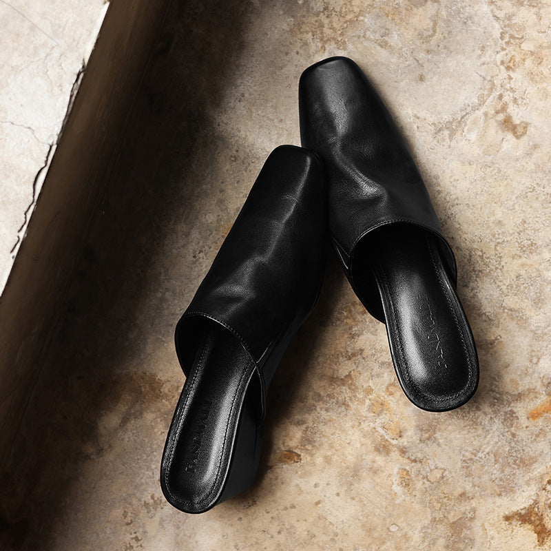 Women's Square-Toe Leather Mules