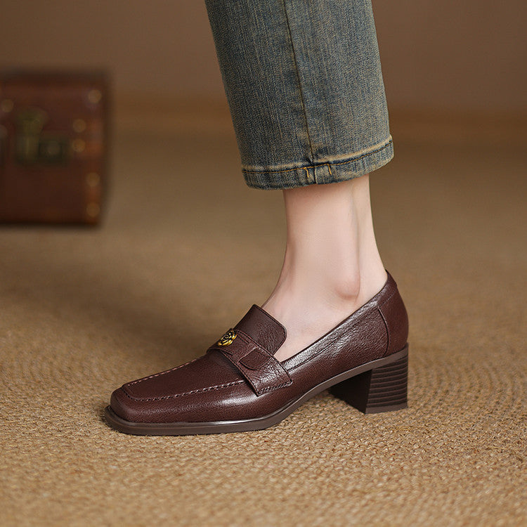 Women's Square-Toe Leather Loafer Pumps