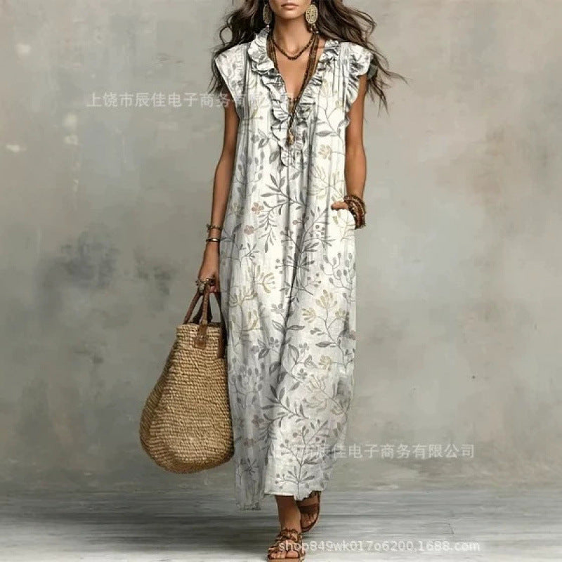 Florence™ | Vintage Floral V-Neck Maxi Dress