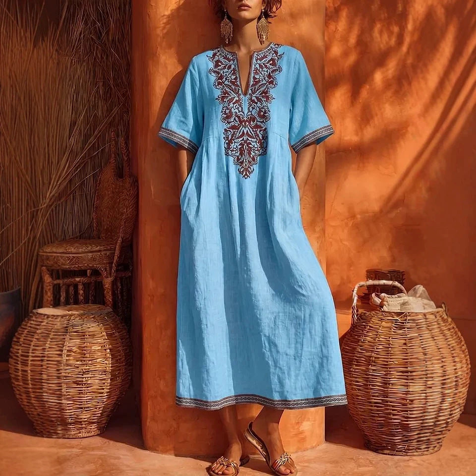 Lillian | Women's V-Neck Embroidered Bohemian Floral Dress