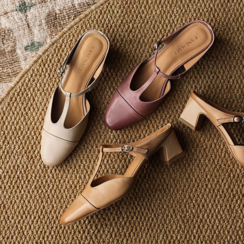 Women's T-Bar Leather Mules