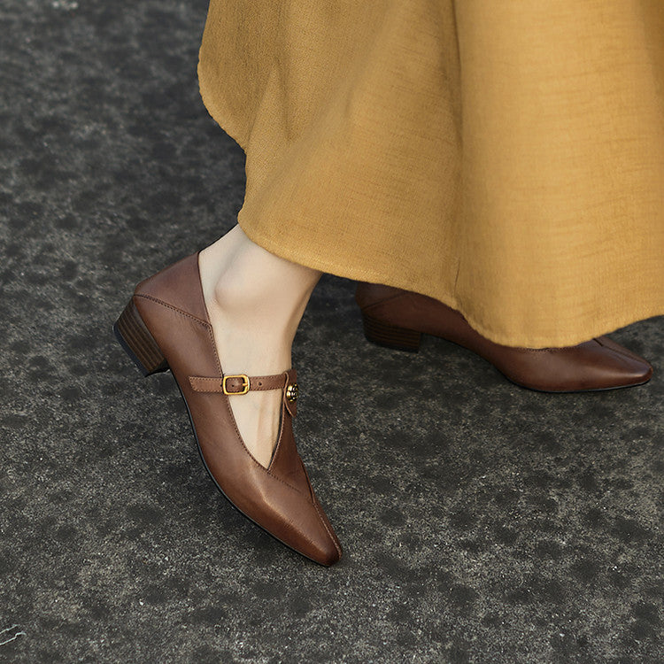Women's T-Bar Leather Pumps