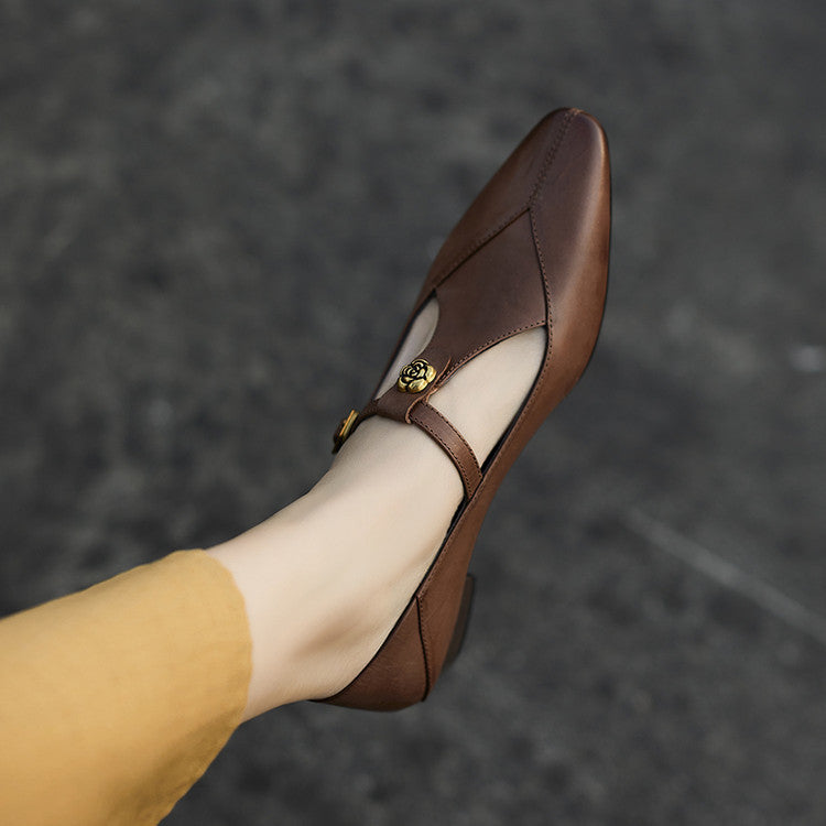 Women's T-Bar Leather Pumps