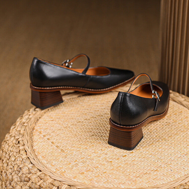 Women's Strap Leather Mary-Jane Heels