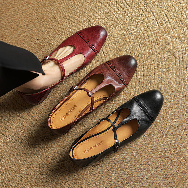 Women's T-Strap Leather Mary Janes