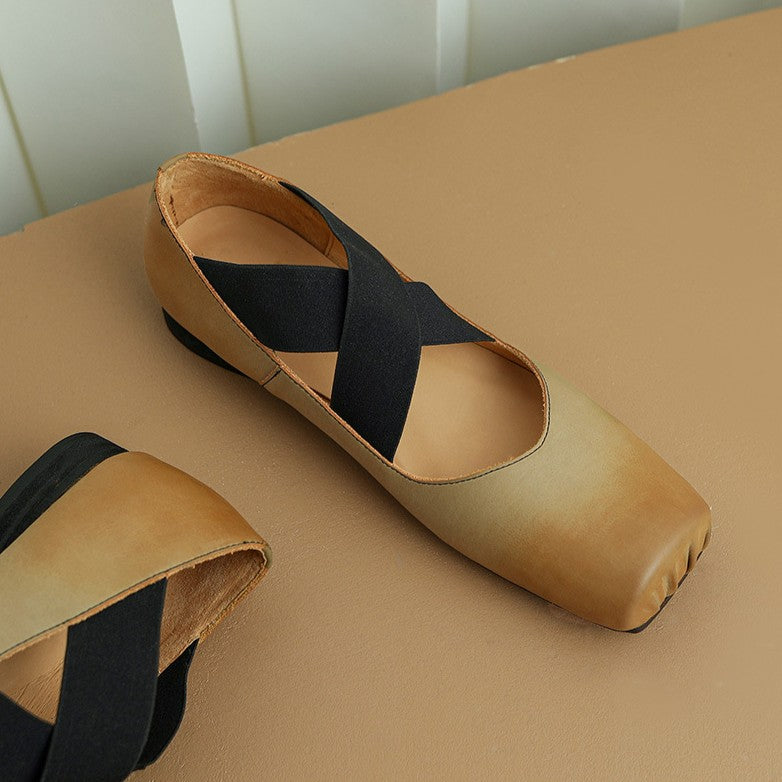 Women's Square Toe Leather Ballets