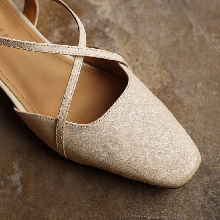 Women's Cross-Strap Leather Slingback Heels