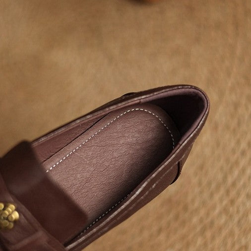 Women's Square-Toe Leather Loafer Pumps