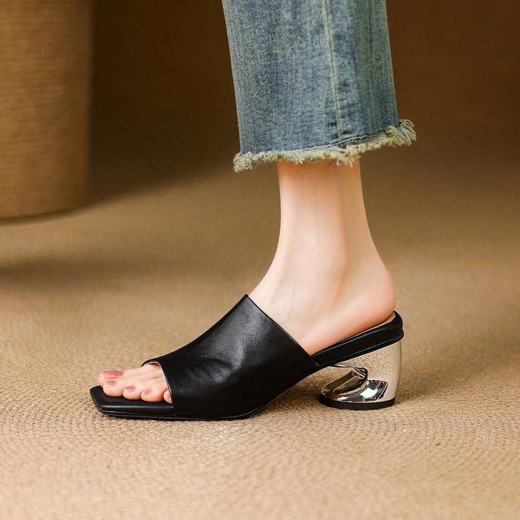Women's Curve Leather Mule Heels