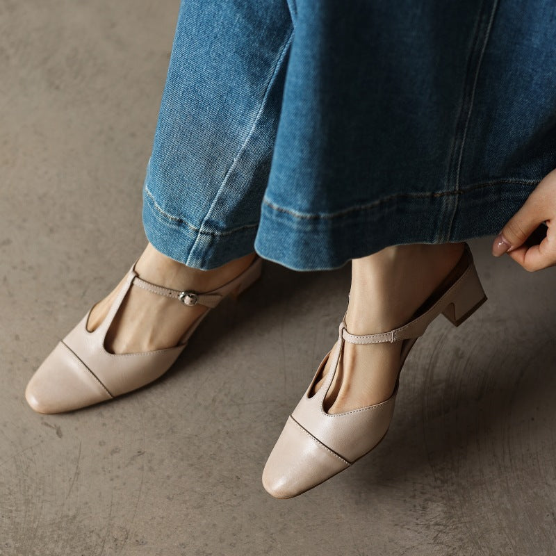 Women's T-Bar Leather Mules