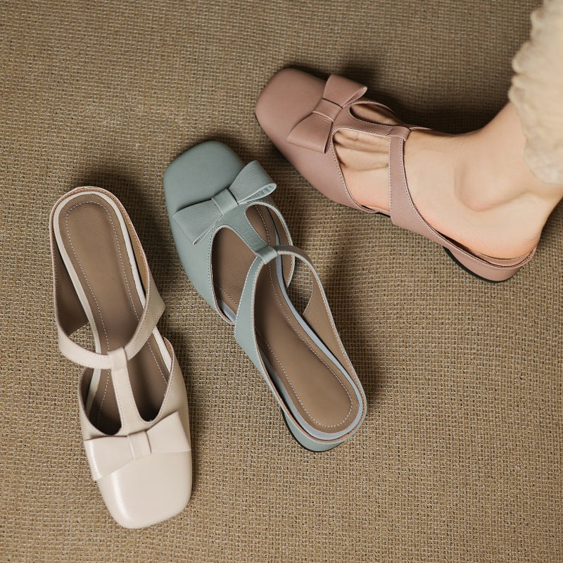 Women's Bow Lambskin Leather Mules