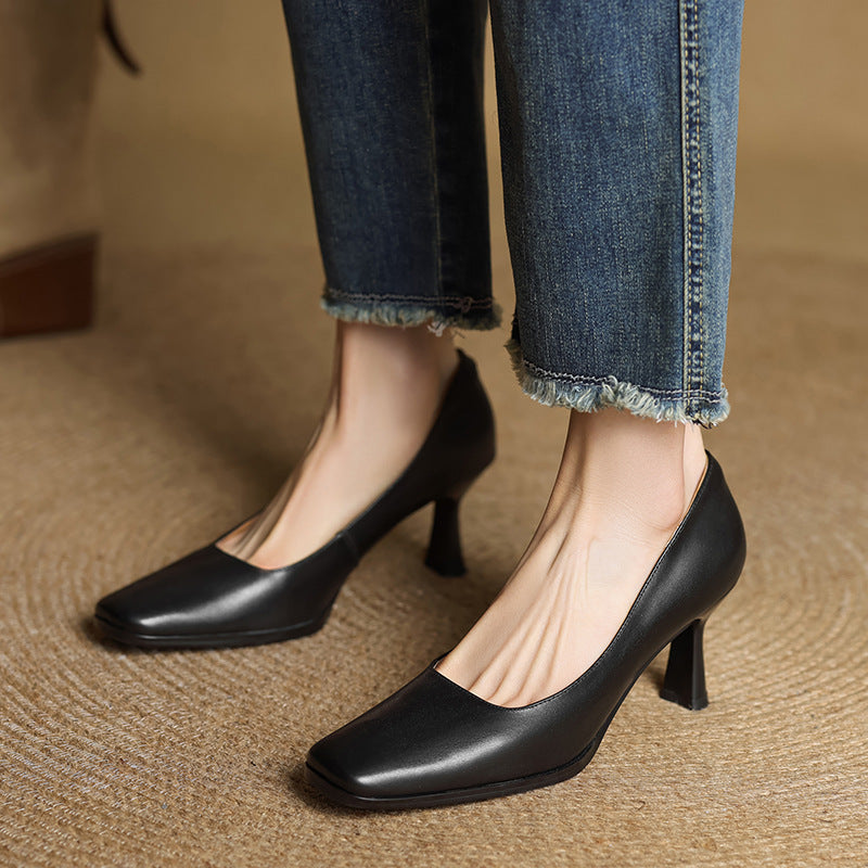 Women's Square Leather Pumps