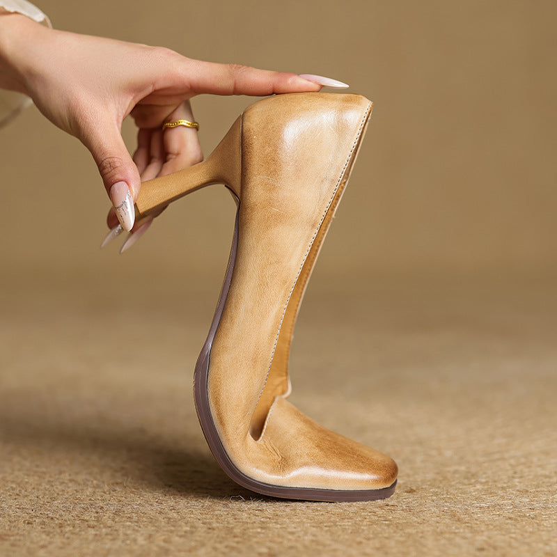 Women's Square Leather Pumps