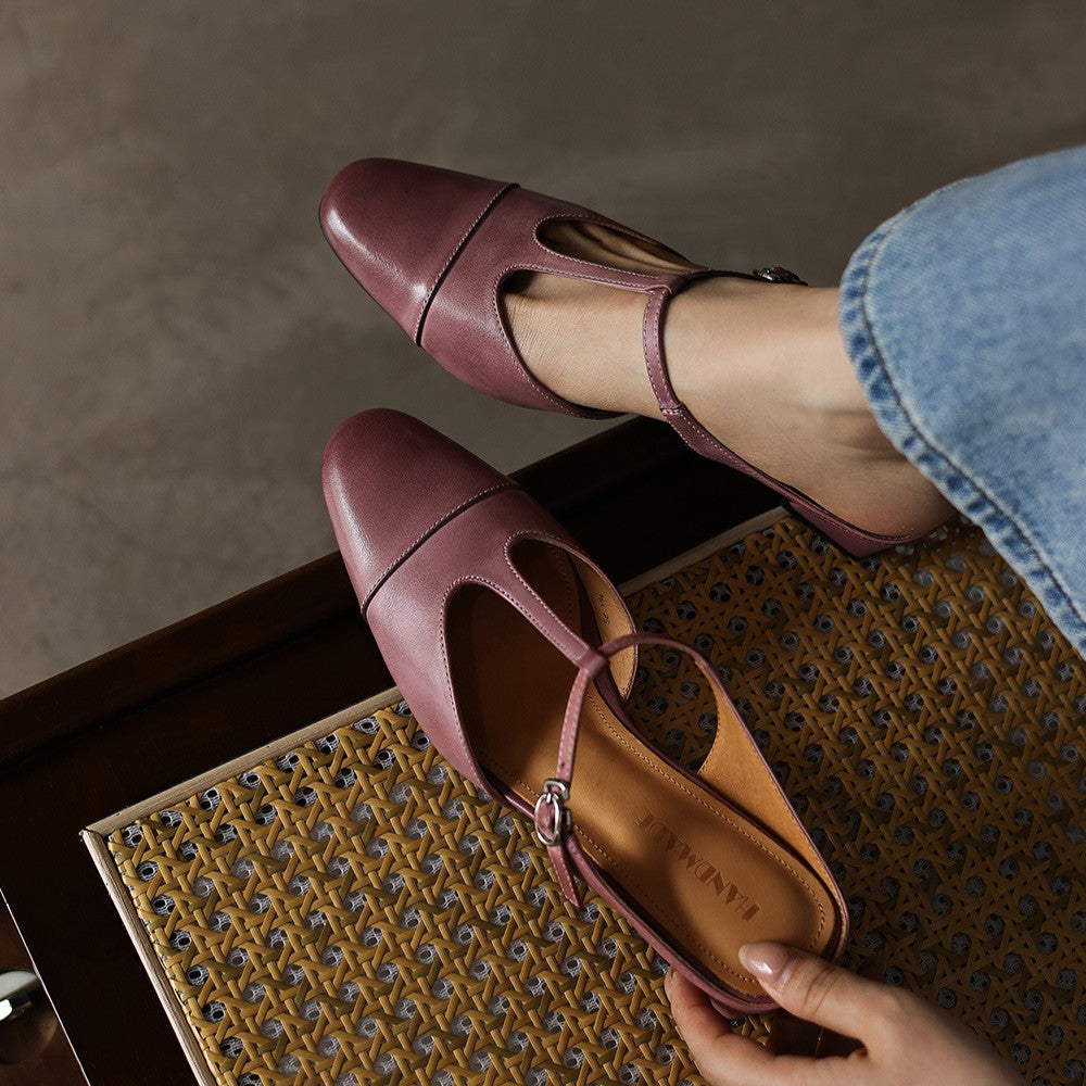 Women's T-Bar Leather Mules