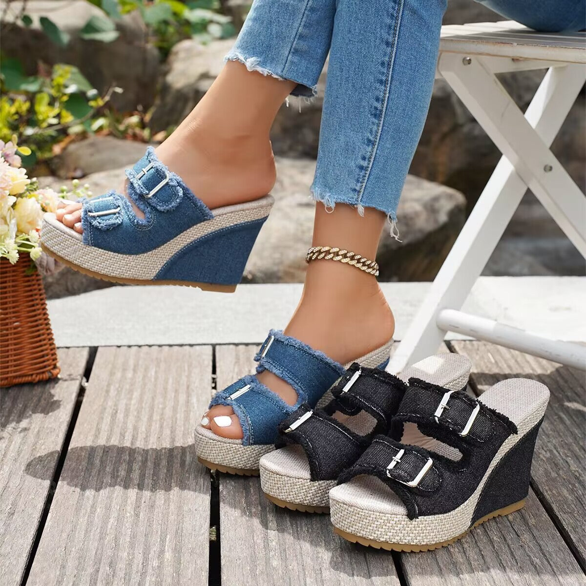 Damaris™ | Fray Edge Wedge Sandals