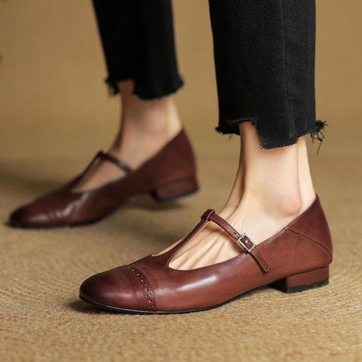 Women's T-Strap Leather Mary Janes