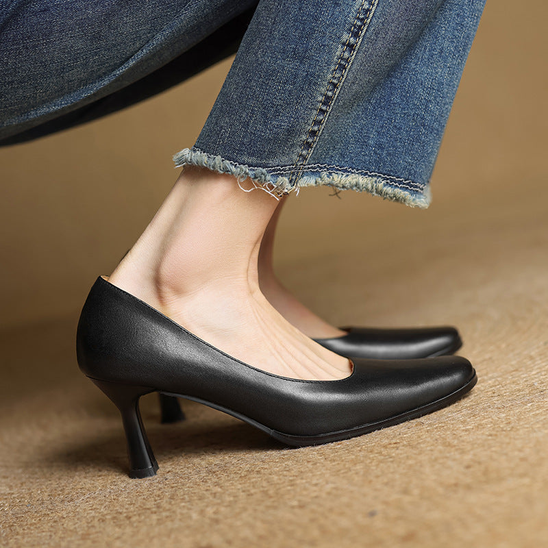 Women's Square Leather Pumps