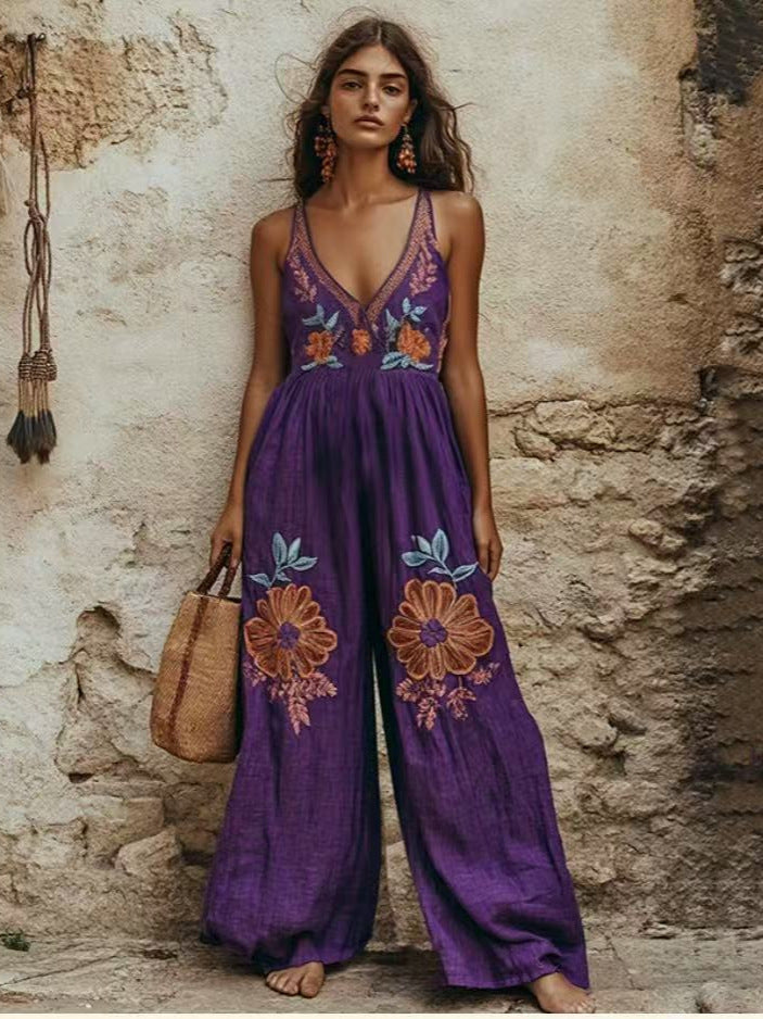 Mirabelle™ | Embroidered Bohemian Wide-Leg Jumpsuit