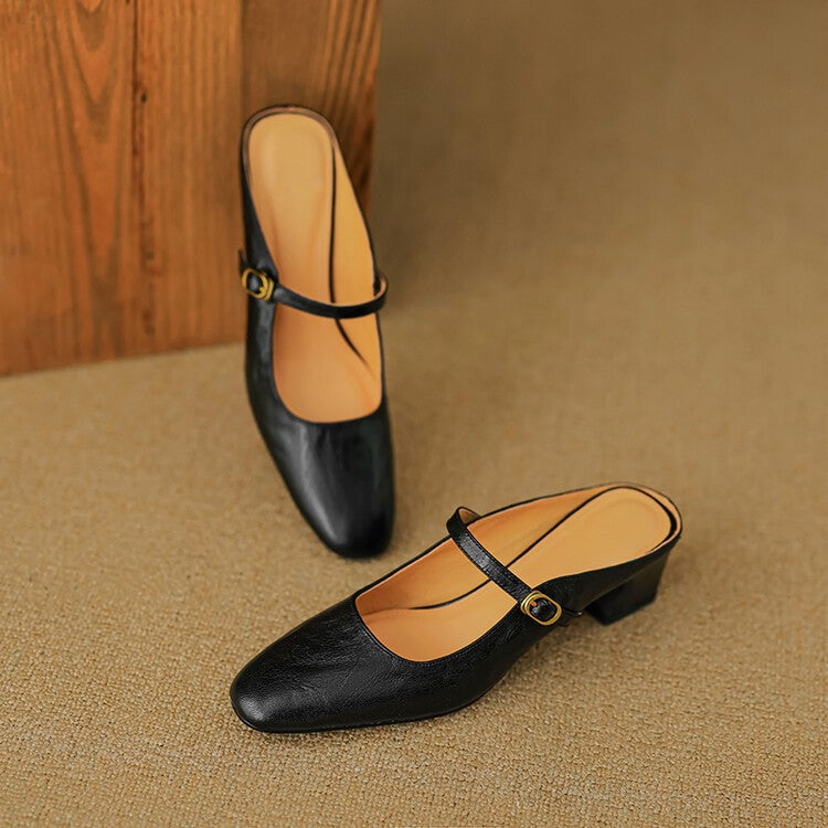 Women's Strap Leather Mules