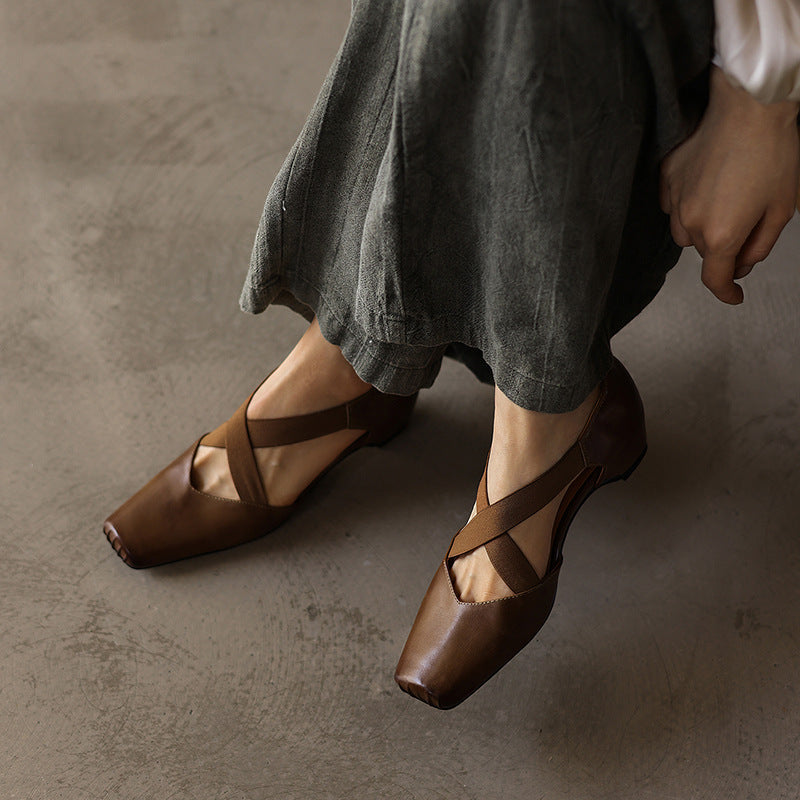 Women's Leather Cross-Strap Heels