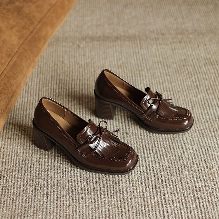 Women's Tassel Leather Loafer Pumps