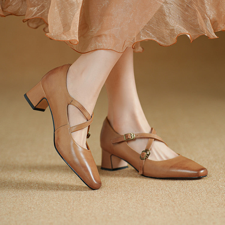 Women's Mary-Jane Leather Heels