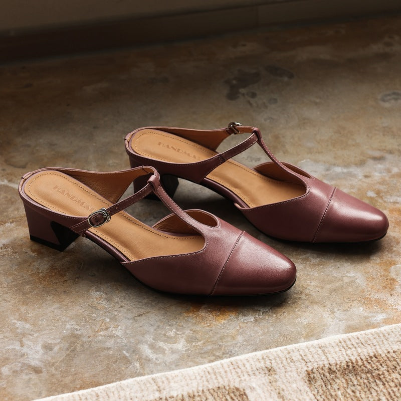 Women's T-Bar Leather Mules