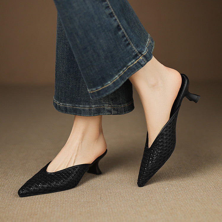 Women's Woven Leather Heel Mules