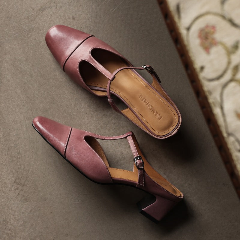 Women's T-Bar Leather Mules