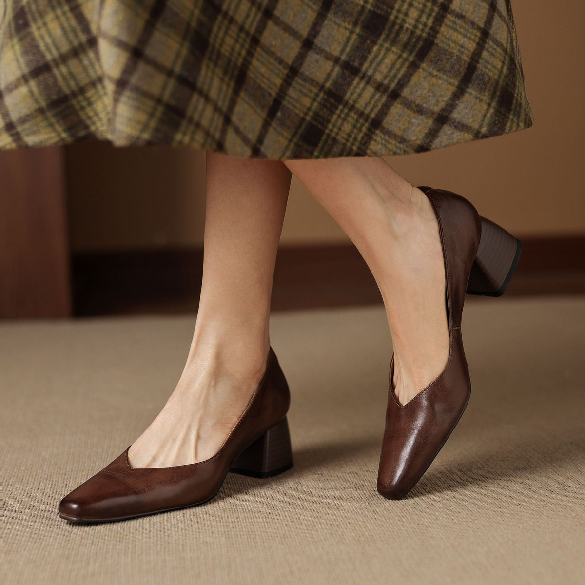 Women's Leather Square Pumps
