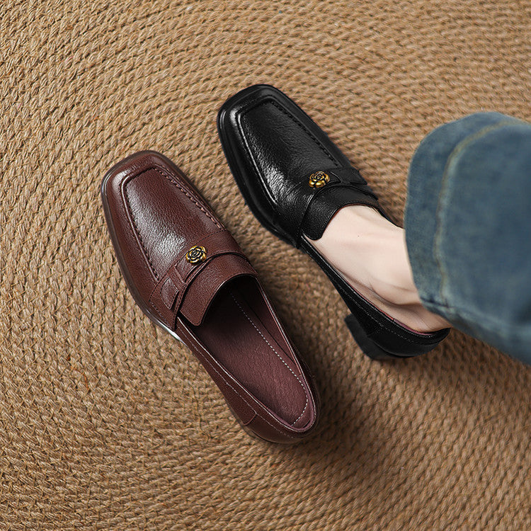 Women's Square-Toe Leather Loafer Pumps