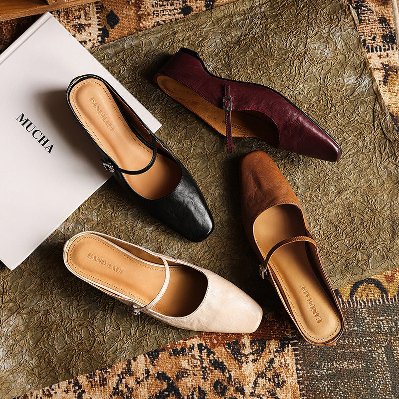 Women's Square-Toe Leather Mules