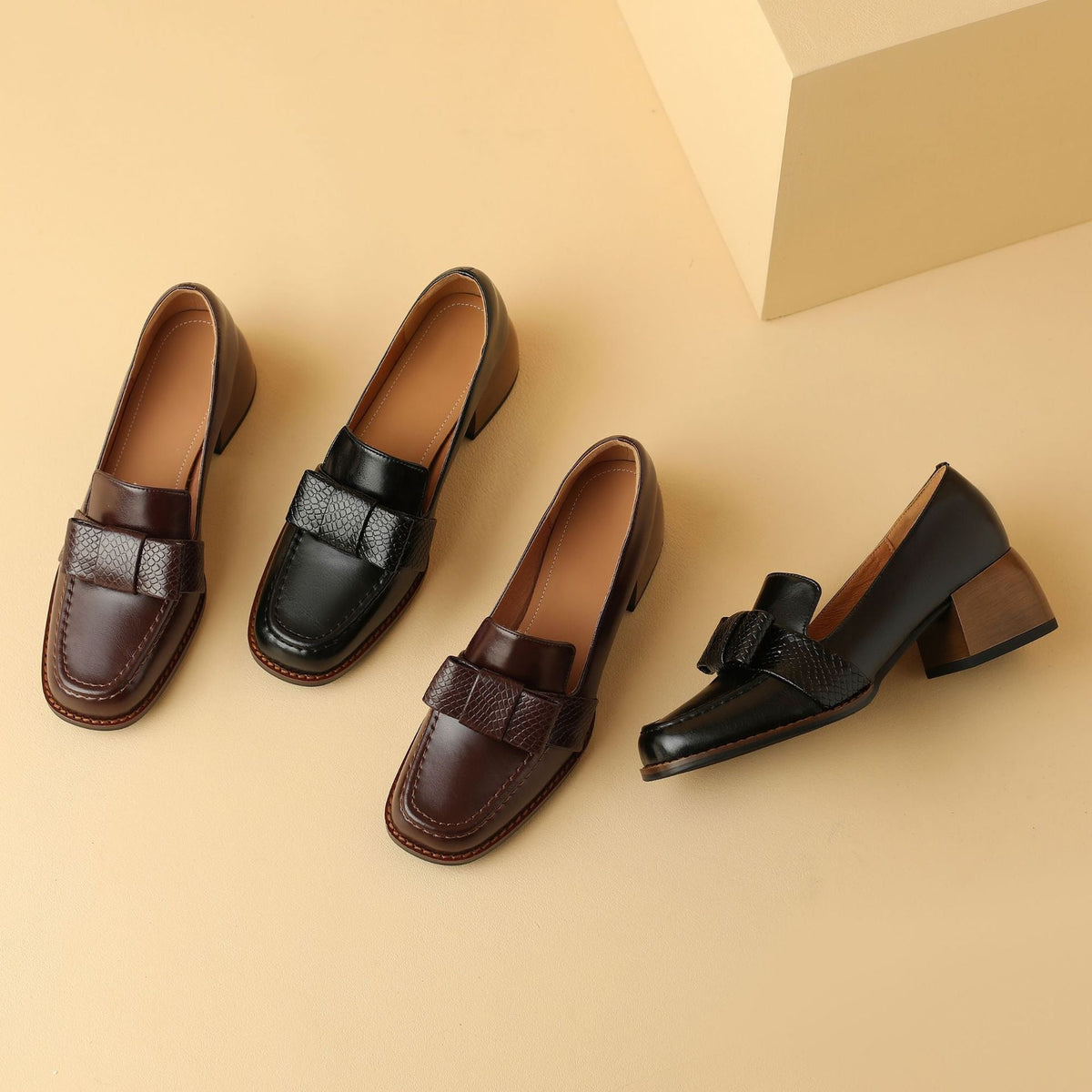 Women's Bow Leather Loafer Pumps