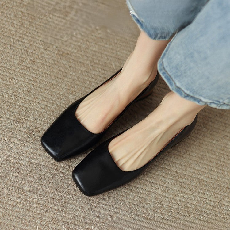 Women's Square Leather Pumps